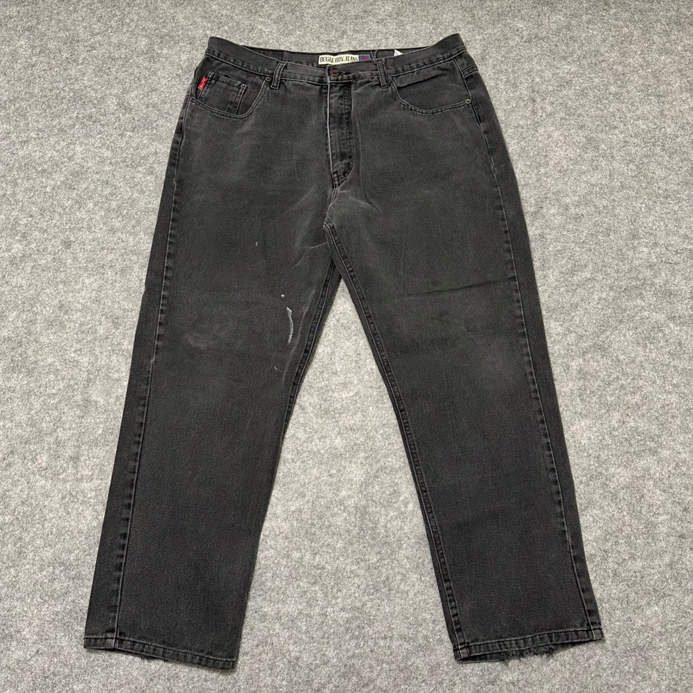 Vintage Bugle Boy 750 Jeans Mens 38x30‎ Black Denim Baggy Straight Leg Pants 90s